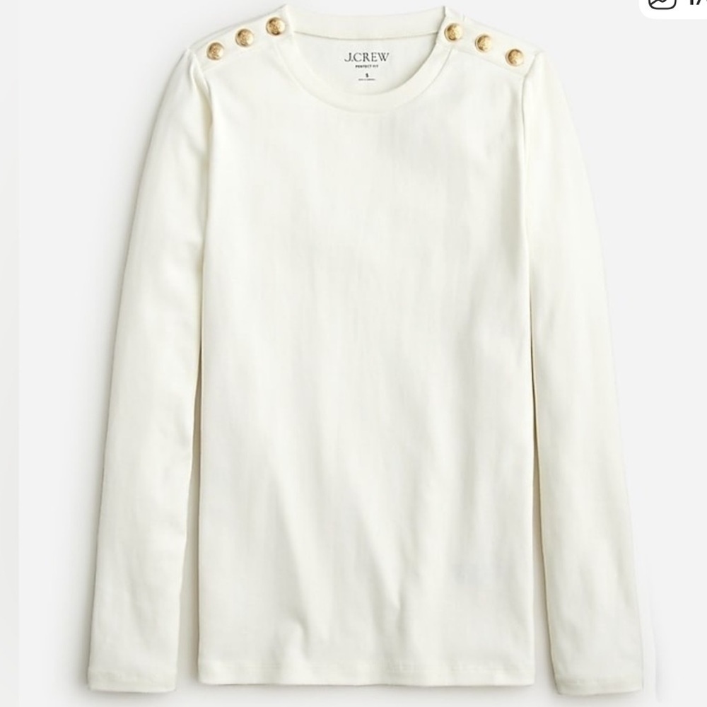 J.Crew // Perfect Fit Cream Long Sleeve Top with Gold Buttons